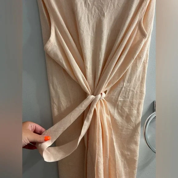 Mango peach tie front midi dress casual summer dress - Picture 2 of 6